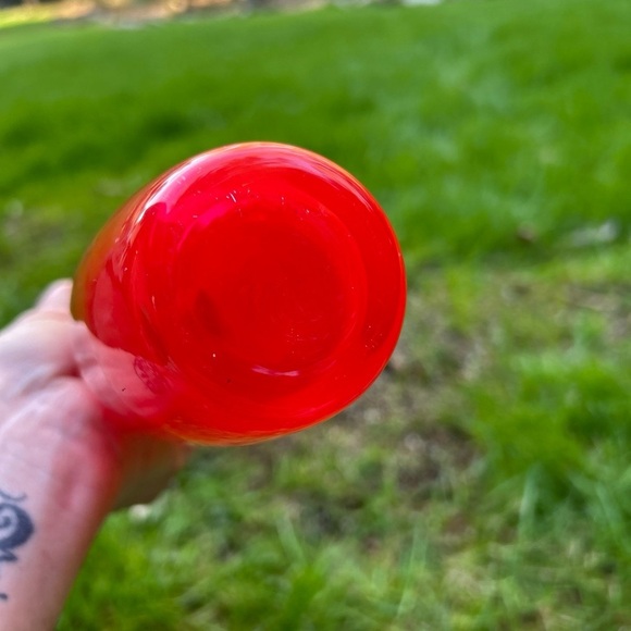 Slender Red Glass Vase Made in Poland 10" inch Tall Translucent Glass Drop Rim - Picture 8 of 8